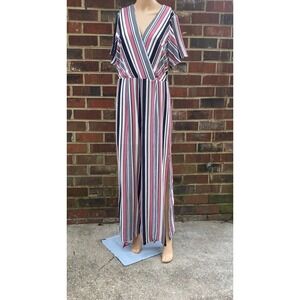 Monteau Women's Summer Jumper Romper Vertical Stripes Size XLarge,Zipper